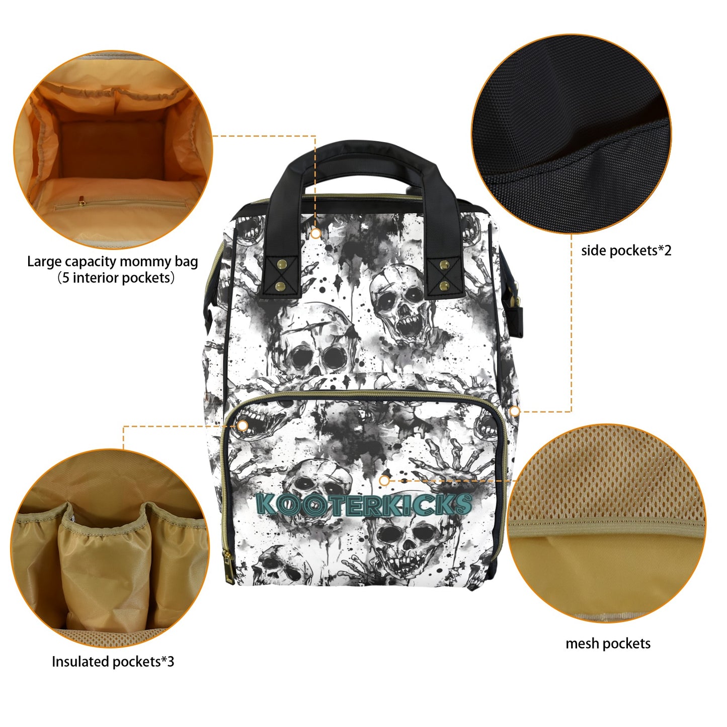 Creepy Zombie Skulls Multi-Function Diaper Bag Backpack