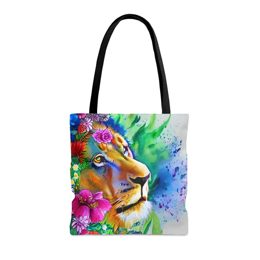 Watercolour Splash Lion and Flowers Art Tote Bag