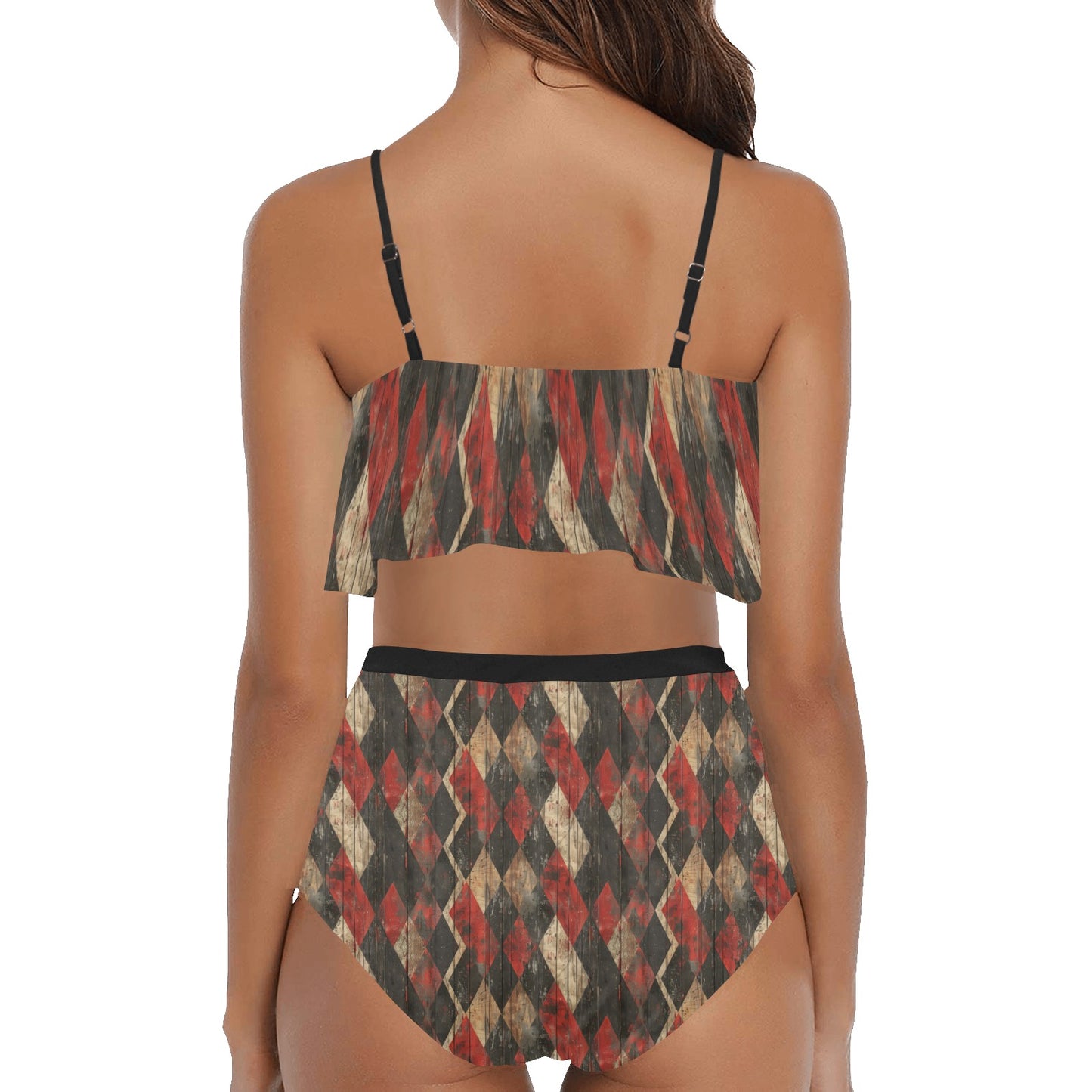 Harlequin Checkers Ruffle High Waisted Ruffle Bikini Set