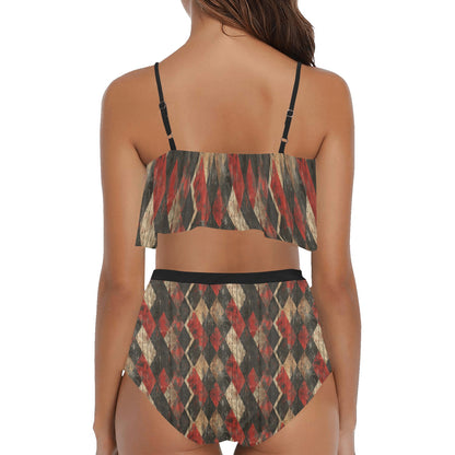 Harlequin Checkers Ruffle High Waisted Ruffle Bikini Set