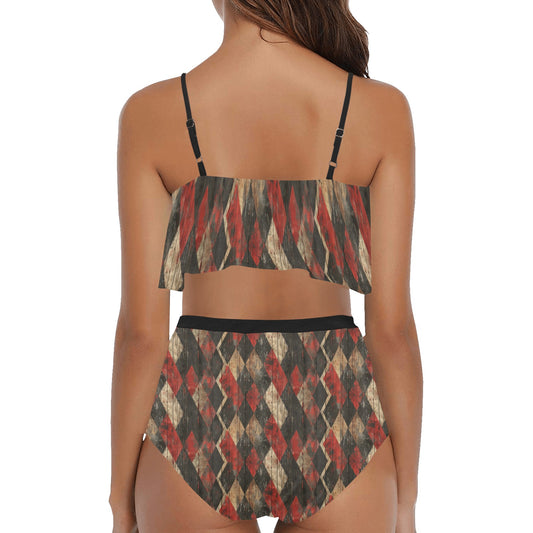 Harlequin Checkers Ruffle High Waisted Ruffle Bikini Set