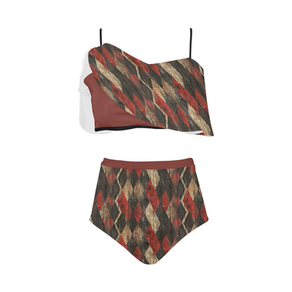 Harlequin Checkers Ruffle Red High Waisted Ruffle Bikini Set