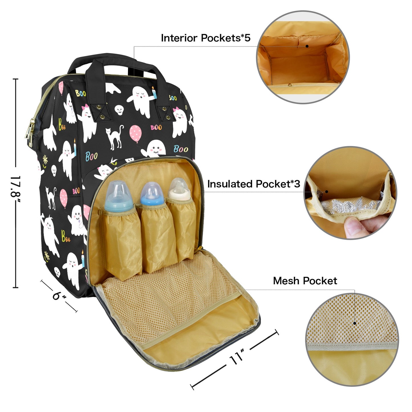 Cute Ghosts on Pink New Multi-Function Diaper Bag