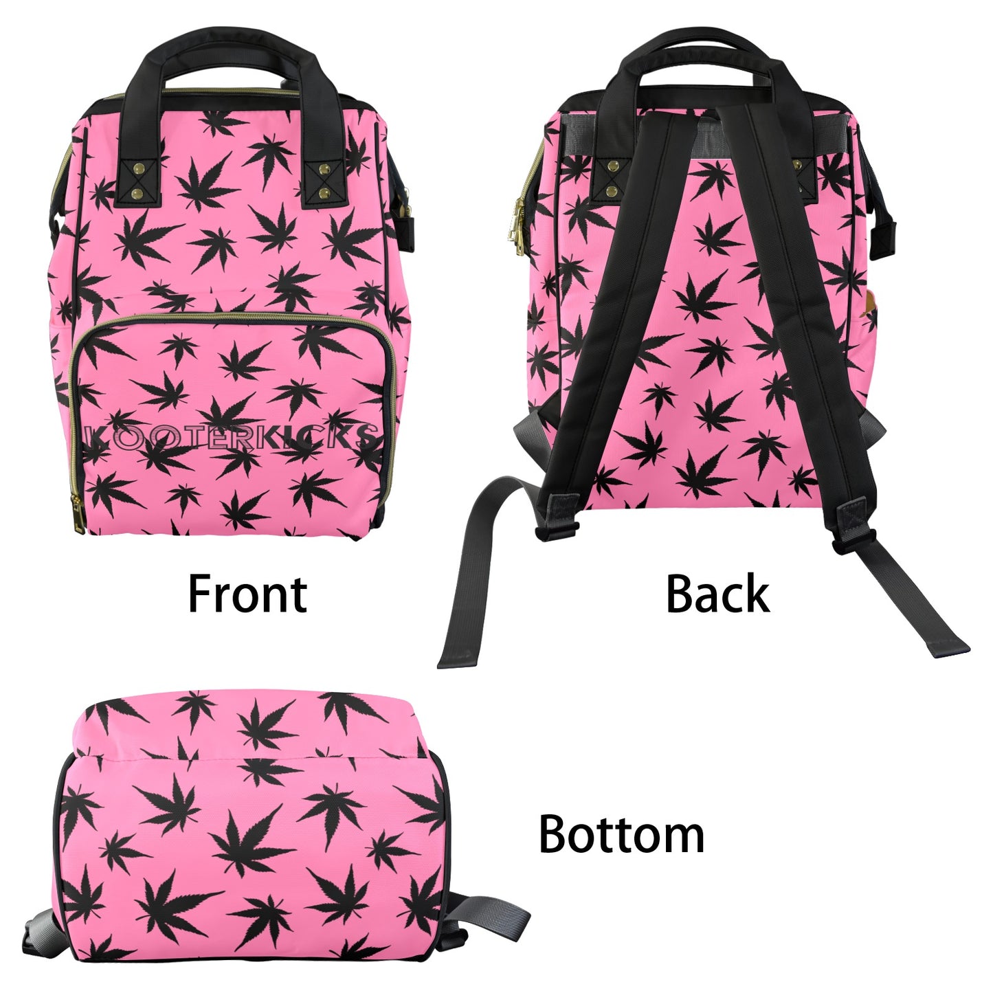 Pink Black Pot Marijuana Leaves Diaper Bag Backpack