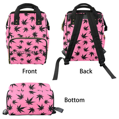Pink Black Pot Marijuana Leaves Diaper Bag Backpack