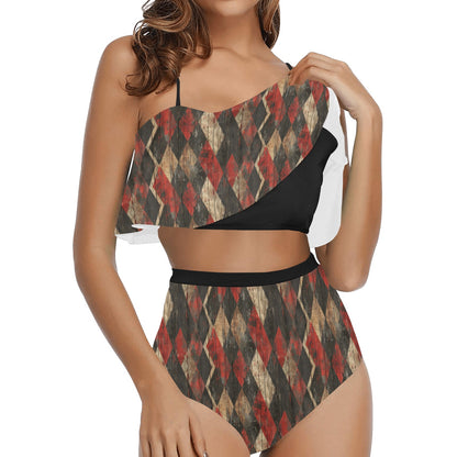 Harlequin Checkers Ruffle High Waisted Ruffle Bikini Set