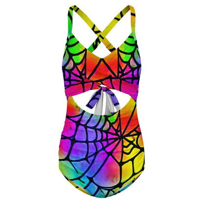 Women's Spideweb Rainbow Twist Front Tie Back Swimsuit