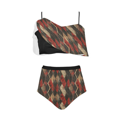Harlequin Checkers Ruffle High Waisted Ruffle Bikini Set