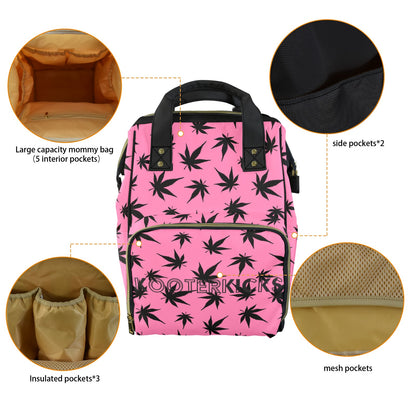 Pink Black Pot Marijuana Leaves Diaper Bag Backpack