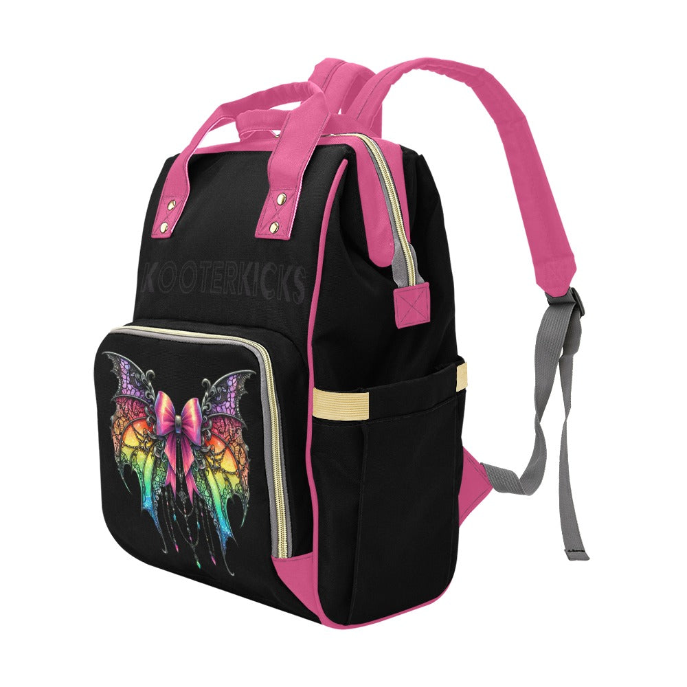 Black Pink Butterfly Multi-Function Diaper Bag Backpack
