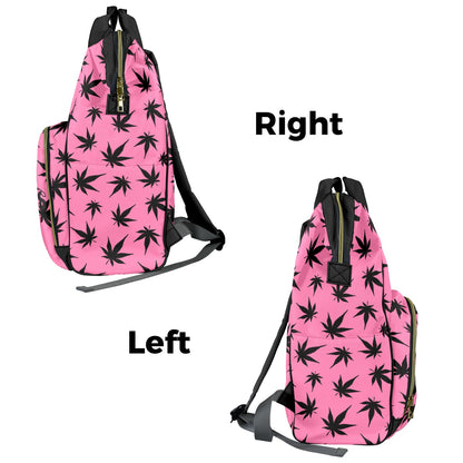 Pink Black Pot Marijuana Leaves Diaper Bag Backpack