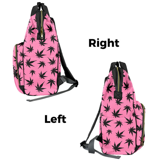 Pink Black Pot Marijuana Leaves Diaper Bag Backpack