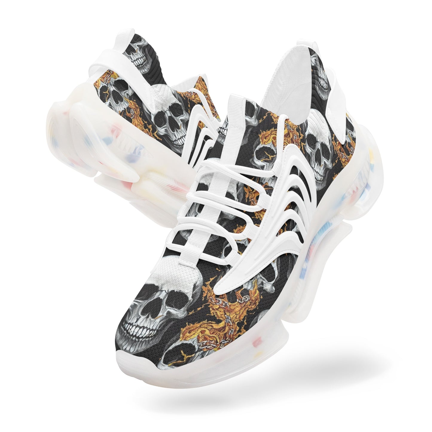 Unisex Skull Flames Low Top Mesh Sneakers