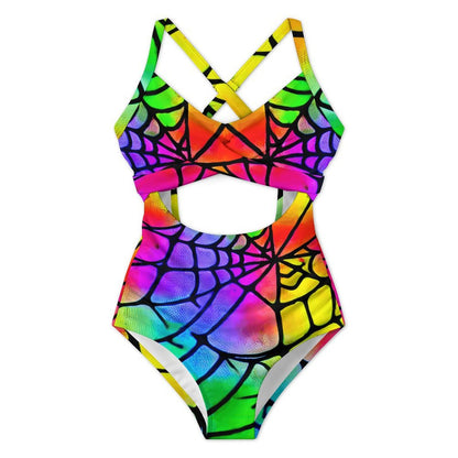 Women's Spideweb Rainbow Twist Front Tie Back Swimsuit
