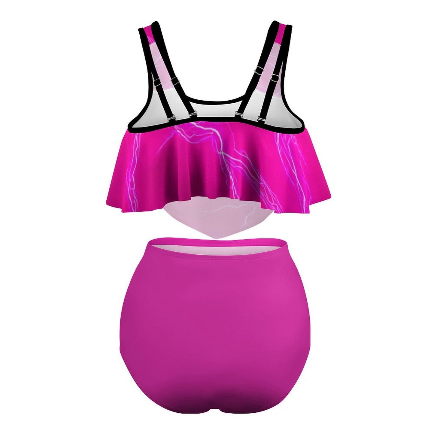 Hot Pink Lightning Two-piece Swimsuit Full Front Ruffle Plus
