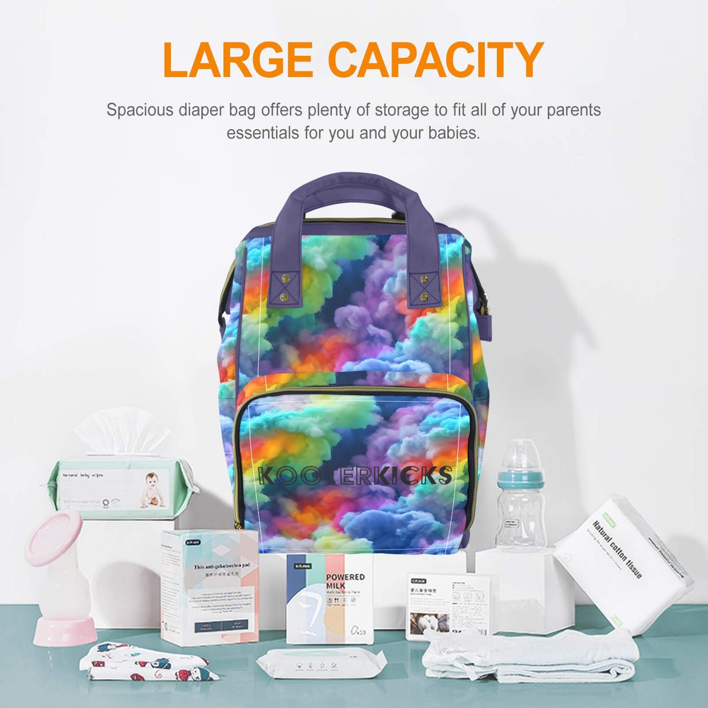 Rainbow Clouds Multi-Function Diaper Bag Backpack
