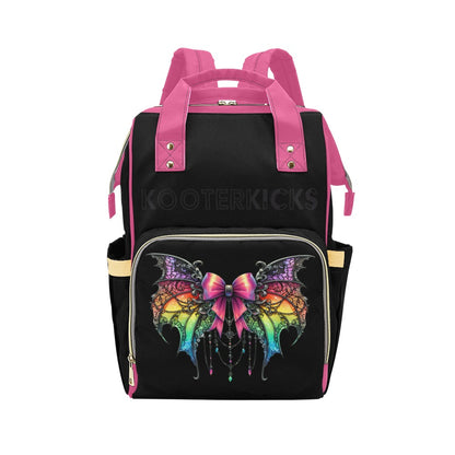 Black Pink Butterfly Multi-Function Diaper Bag Backpack
