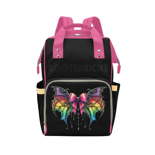 Black Pink Butterfly Multi-Function Diaper Bag Backpack