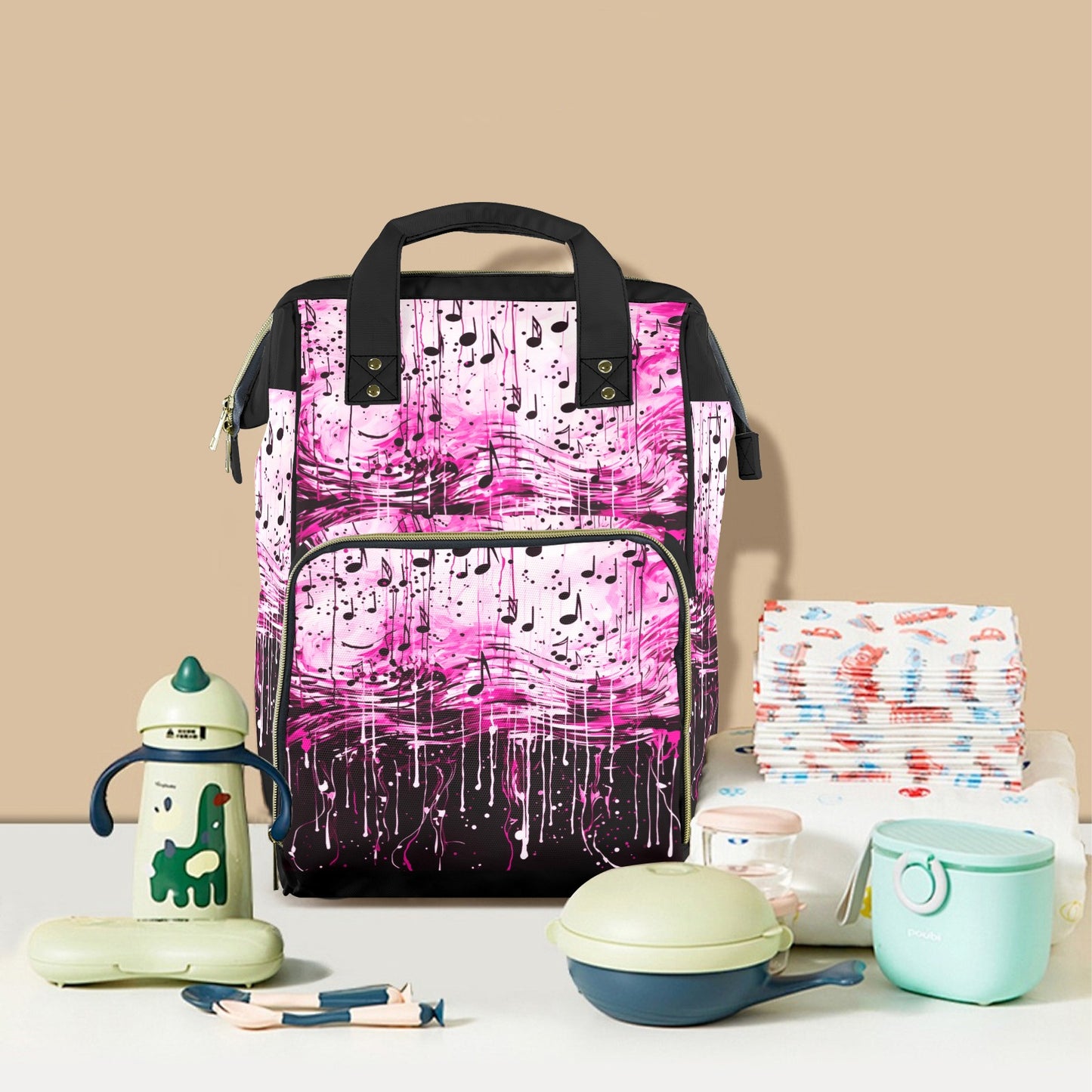 Music notes pink New Multi-Function Diaper Bag