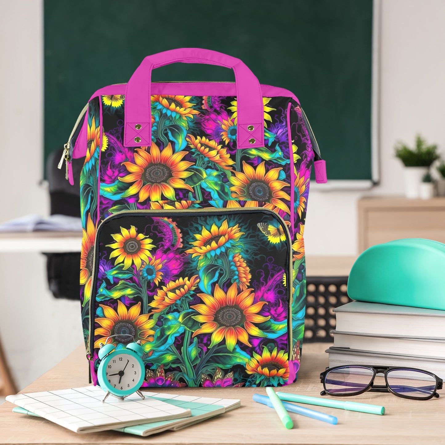 Neon Sunflowers New Multi-Function Diaper Bag