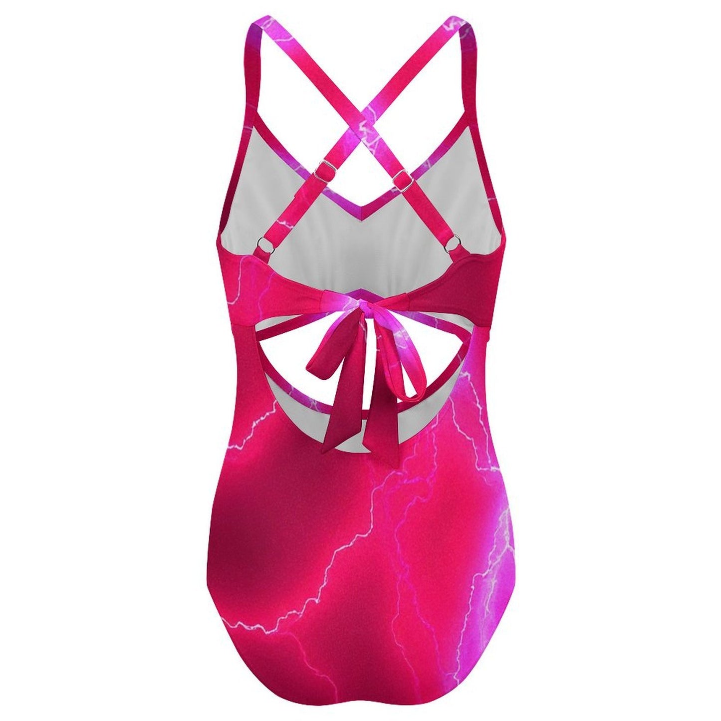 Women's Twist Front Tie Back Swimsuit Pink Lightning