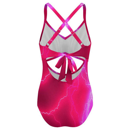 Women's Twist Front Tie Back Swimsuit Pink Lightning