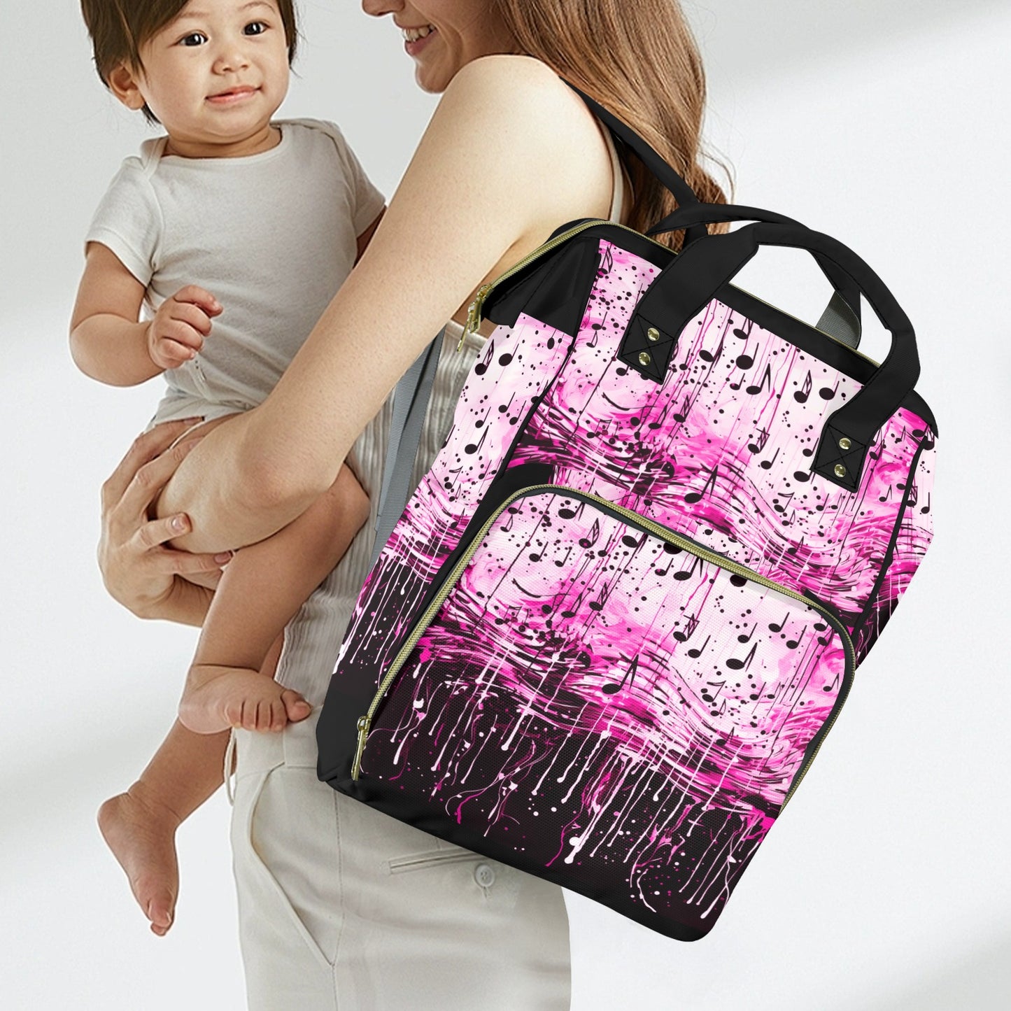 Music notes pink New Multi-Function Diaper Bag