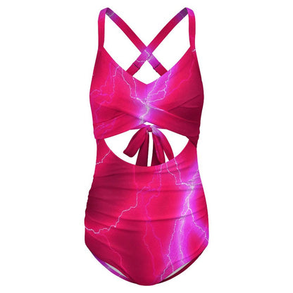 Women's Twist Front Tie Back Swimsuit Pink Lightning