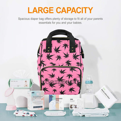 Pink Black Pot Marijuana Leaves Diaper Bag Backpack