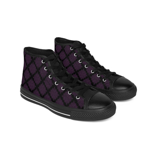 Mens Fit Black Purple Damask Vintage High Top Sneakers