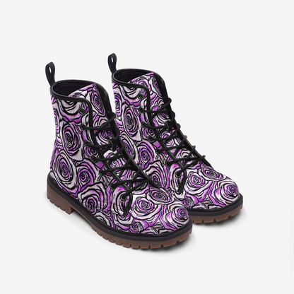 Purple Rose Abstract Casual Leather Lightweight Boots