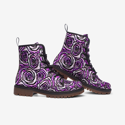 Purple Rose Abstract Casual Leather Lightweight Boots