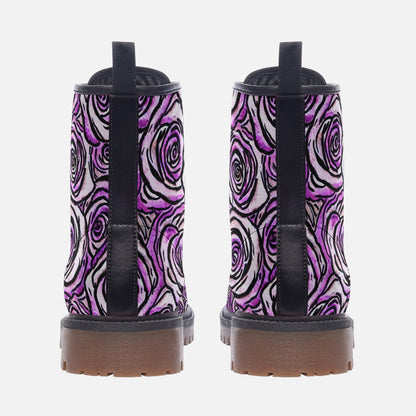 Purple Rose Abstract Casual Leather Lightweight Boots