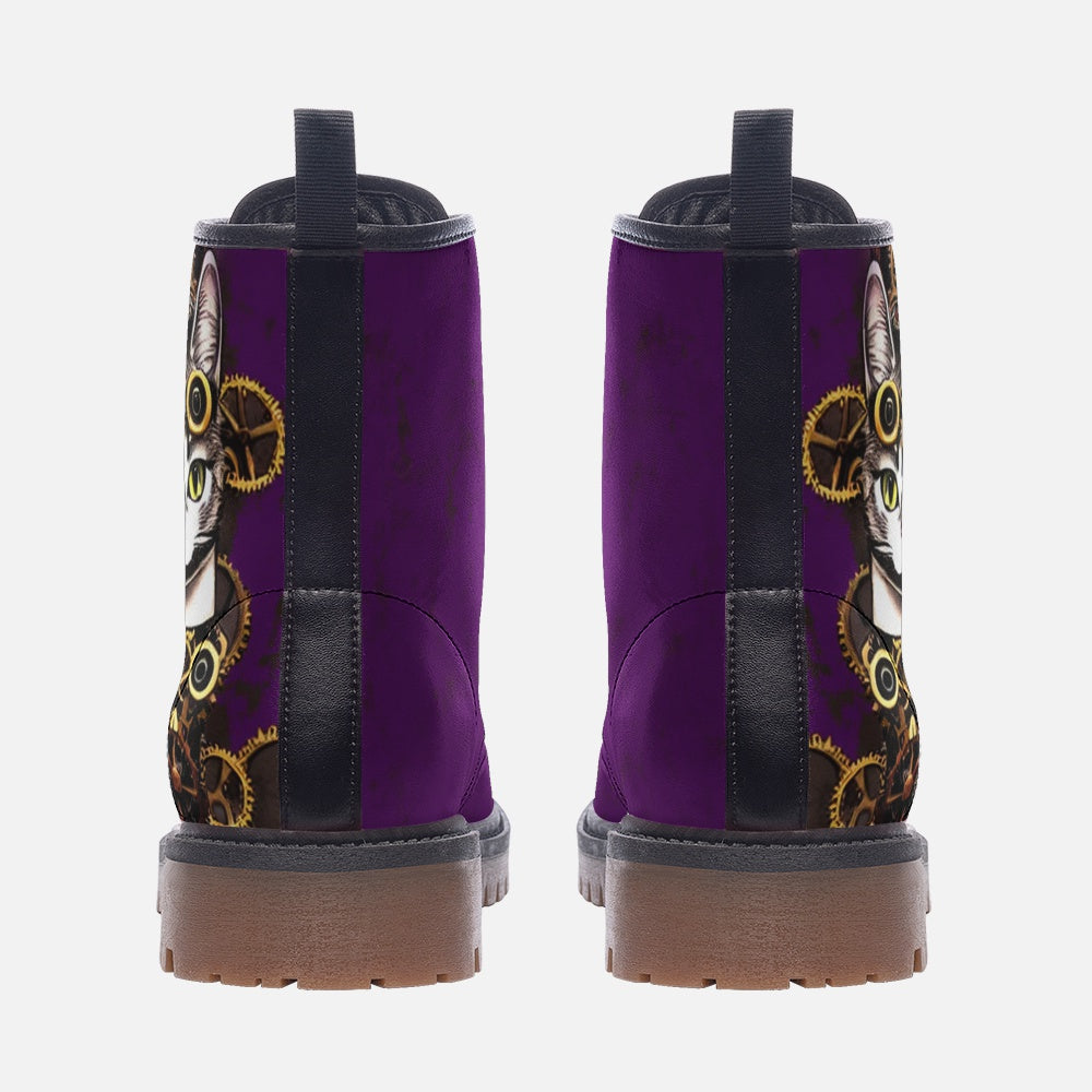 Steampunk Kitty Purple Casual Leather Lightweight Boots - Custom Order For NG