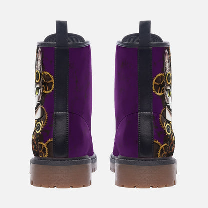 Steampunk Kitty Purple Casual Leather Lightweight Boots - Custom Order For NG