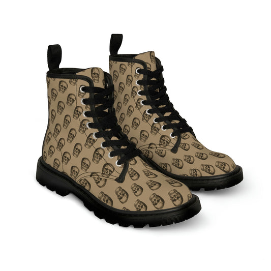 Mens Fit Tan Brown Black Skulls Canvas Boots