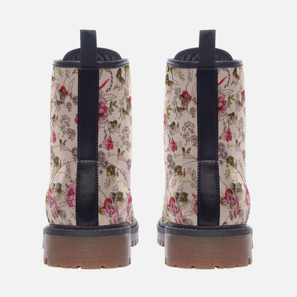 Pink Floral Whimsical Flowers Casual Leather Lightweight Boots