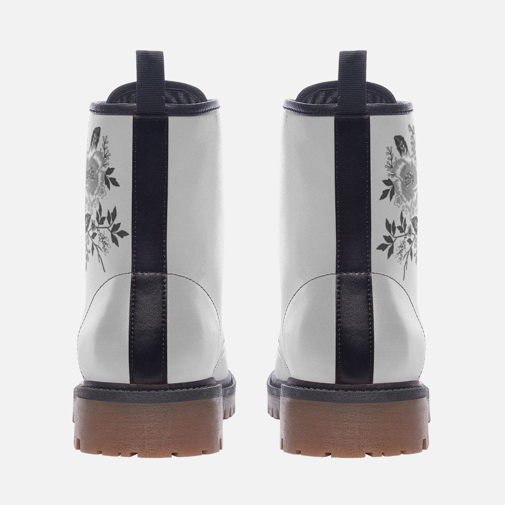 White Black Floral Casual Leather Lightweight Boots