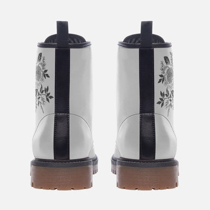 White Black Floral Casual Leather Lightweight Boots