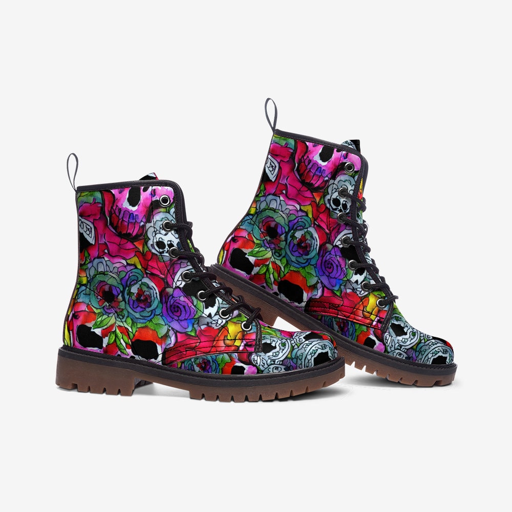 Rainbow Grunge Skull Gothic Casual Leather Lightweight Boots