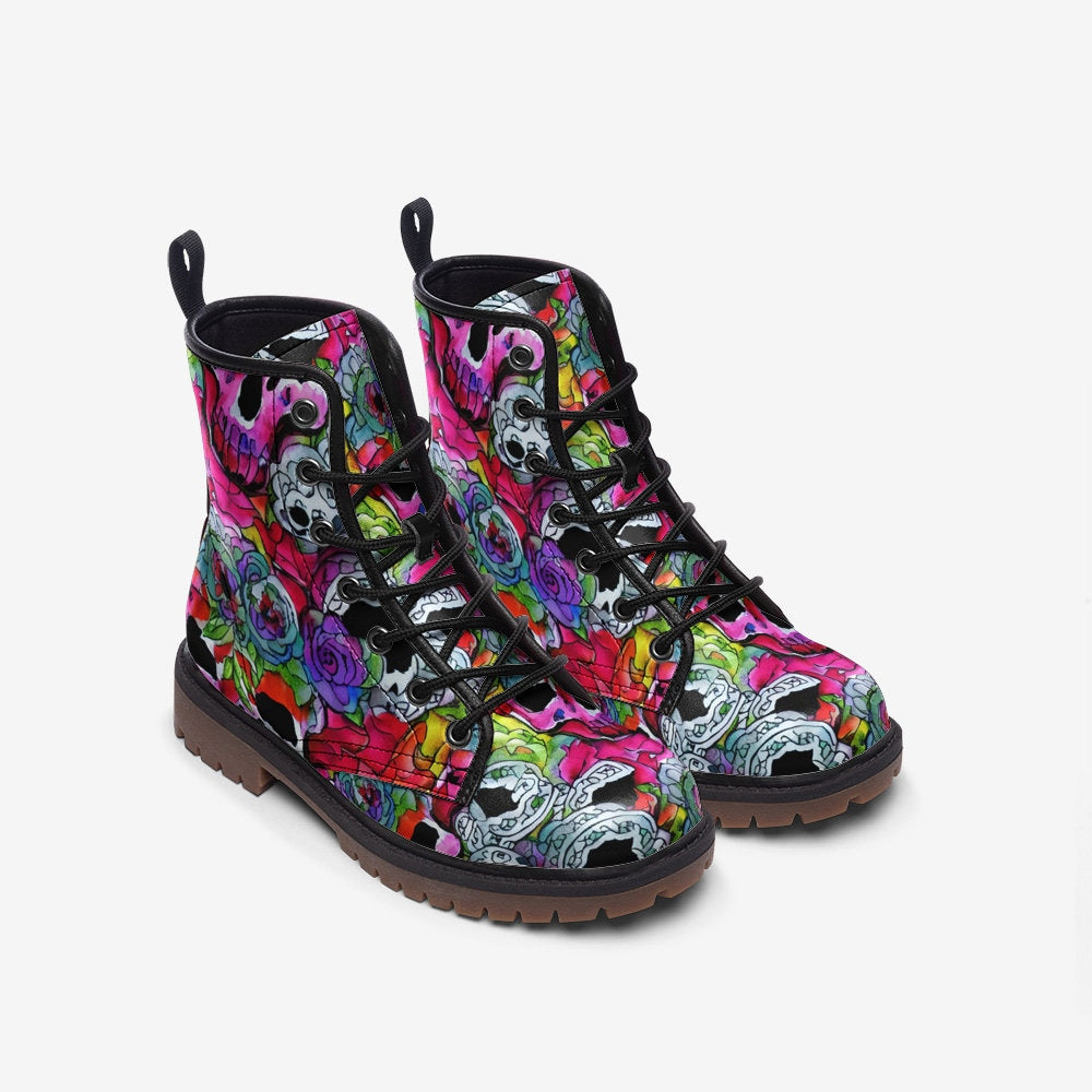 Rainbow Grunge Skull Gothic Casual Leather Lightweight Boots