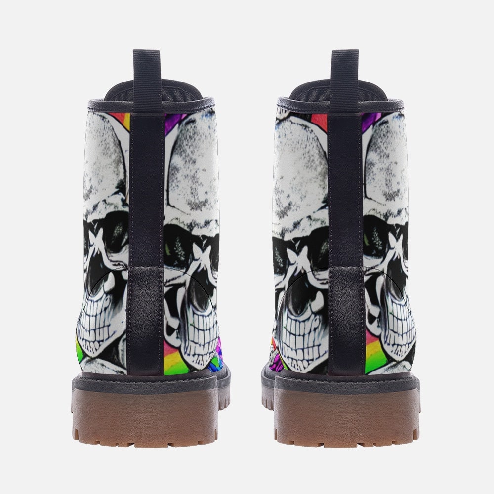 Skulls Rainbows Flowers Gothic Casual Leather Lightweight Boots