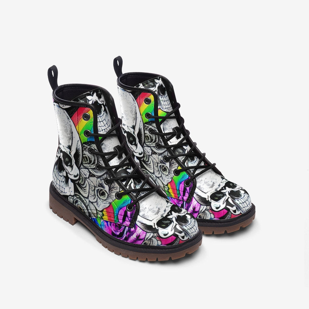 Skulls Rainbows Flowers Gothic Casual Leather Lightweight Boots