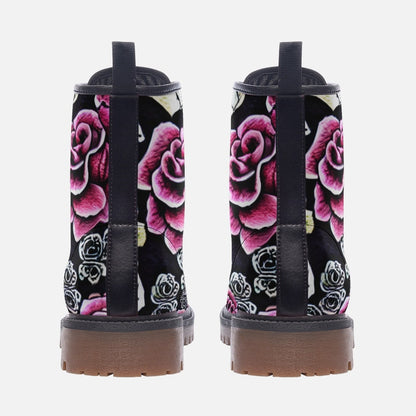 Pink Roses Skulls Casual Leather Lightweight Boots