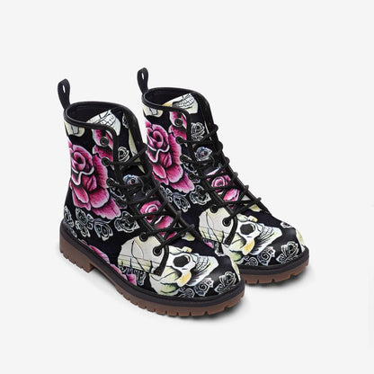 Pink Roses Skulls Casual Leather Lightweight Boots