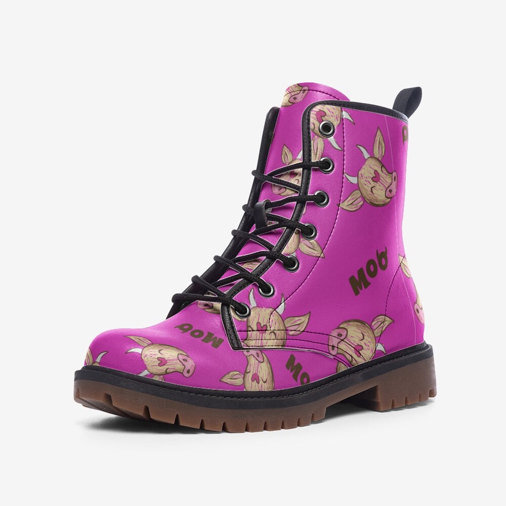 Pink Cow Cattle Casual Leather Lightweight Boots