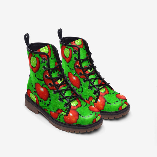 Green Funky Apple Teacher Inspired Casual Leather Lightweight Boots