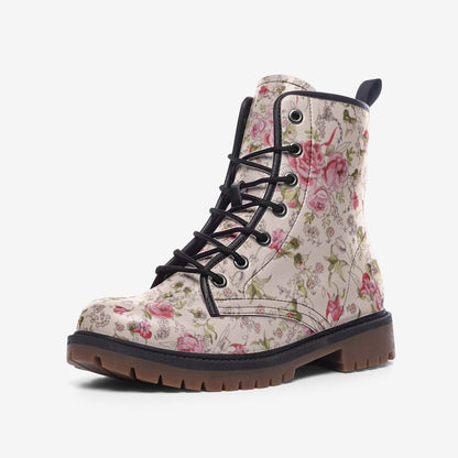 Pink Floral Whimsical Flowers Casual Leather Lightweight Boots