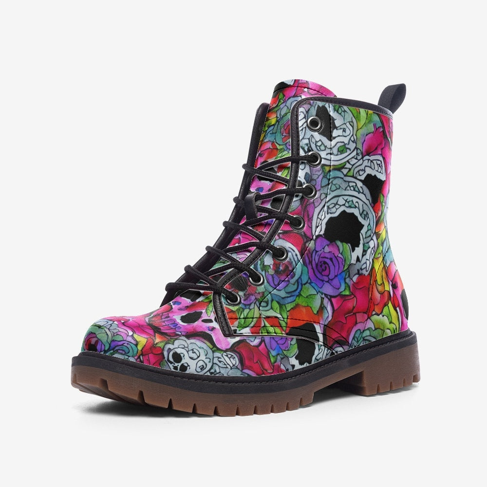 Rainbow Grunge Skull Gothic Casual Leather Lightweight Boots