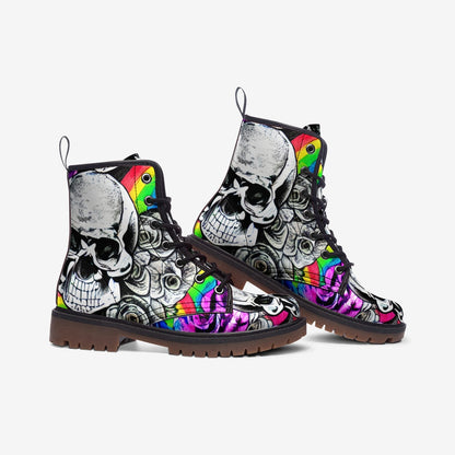 Skulls Rainbows Flowers Gothic Casual Leather Lightweight Boots